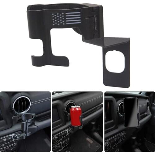 Car USA Flag Multi-Function Drink Cup Phone Holder 2 in 1 Bolt-on Stand Bracket Organizer for Jeep Wrangler JL 2018-2019