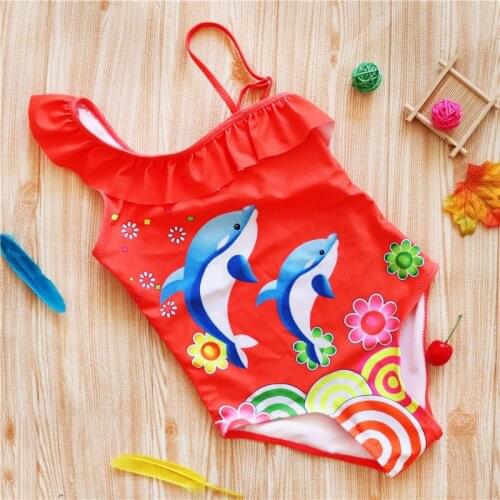2021 Girls One-shoulder Ruffle One-piece Swimsuit Baby Children Toddler Swimsuit