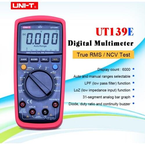 UNI-T UT139E Digital Multimeter Auto Range True RMS Meter Handheld Tester LPF pass filter LoZ low impedance input