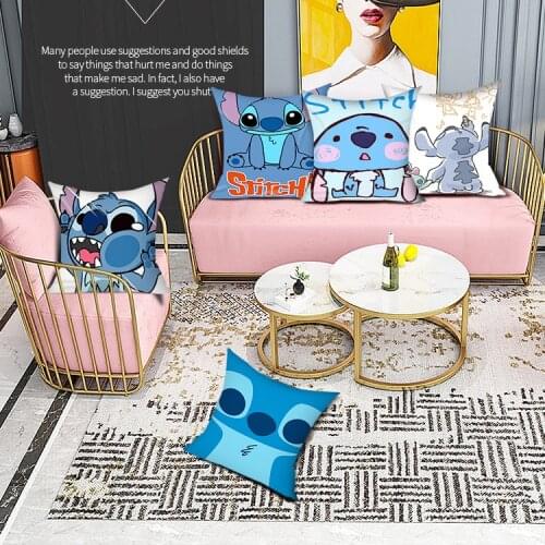 Disney Stitch Cartoon Anime Pillowcase Printing Square Pillow Cover Bedroom Sofa Linen Pillow Cover Home Decoration 45*45cm