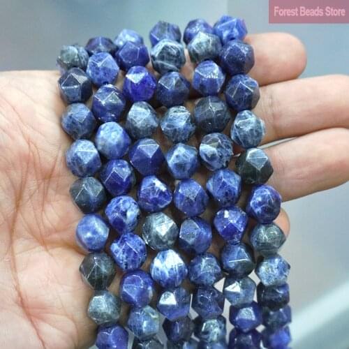 Natural Stone Faceted Dark Blue Sodalite Loose Spacers Beads DIY Bracelet Accessories15" Strand 6 8 10MM for Jewelry Making