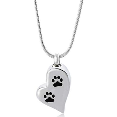 IJD8032 Dog/Cat Paw Print Heart Cremation Jewelry Ashes Keepsake Pendant,Pet Memorial Urn Necklace with filling kits