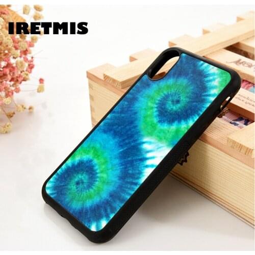 Iretmis 5 5S SE 6 6S TPU Silicone Rubber Phone Case Cover for iPhone 7 8 Plus X Xs 11 12 MINI Pro Max XR Blue Green Tie Dye