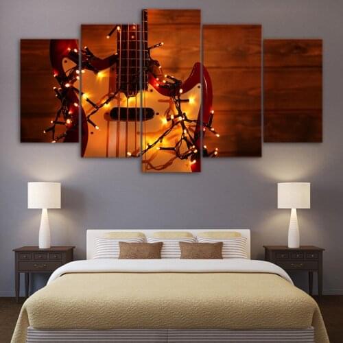 Prints Picture Home Wall Artwork Modular Poster 5 Panel Guitar Painting On Canvas Fashion Living Room Decorative Framed