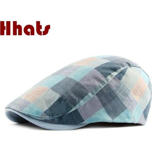 Men Plaid Flat Cap Spring Summer Breathable Grid Peaked Cap British Style Berets Classic Retro Ivy Cap Boina Cabbie Gatsby Visor
