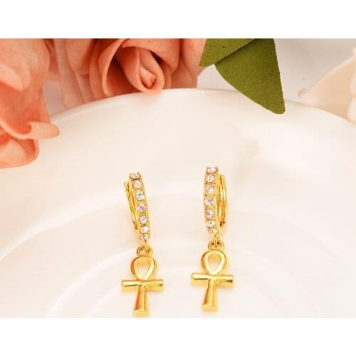 Classic Ankh Earrings Gold Color Egyptian Cross Jewelry Women Egypt Hieroglyphs Crux Ansata wedding bridal party Earrings gifts