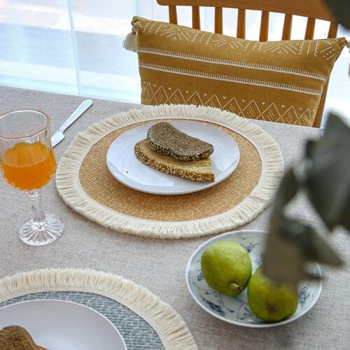 Round placemat for dining table Table Napkins Ramie Insulation Pad Solid Placemat Linen Non Slip Placemat Bowl coaster