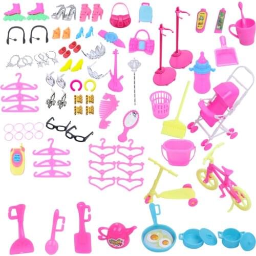 106Pcs Miniature Doll House Furniture Baby Cart Miniature Clothes Shoes Kit For Dolls Kawaii Accessories Room Toys For Children