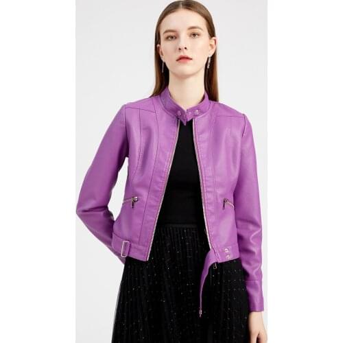 Fashion PU leather jackets women tops spring autumn thin short coats long sleeve casual faux leather outerwear TD02