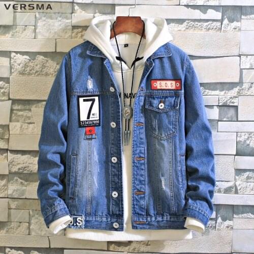 VERSMA Korean Style Fashion Harajuku G-dragon Male Denim Shirt Men Shirt Badge Patch Hip Hop Denim Jackets Male Shirts Plus Size