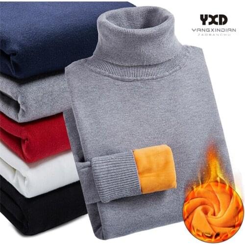 Man Pullover Sweater Mens clothing Mans Sweaters Jumper Man Solid Plus velvet thick Warm Winter Knitted Pullovers korean clothes