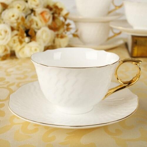 Golden Bone Porcelain Coffee Cup Set Saucer Spoon Afternoon Ceramic Black Tea Mugs European Two-pieces Cup Saucer Sets