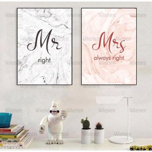 Canvas Poster Romantic Mr Mrs Prints Poster Quotes Art Canvas Painting Abstract Couple Wall Art Marble Master Bedroom Home Decor
