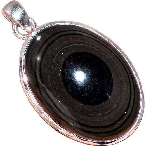 NiaoZaiFei YunZaiKan Genuine OBSIDIAN EYE Pendant 925 Sterling Silver, 45.7 mm, MHBAP6041