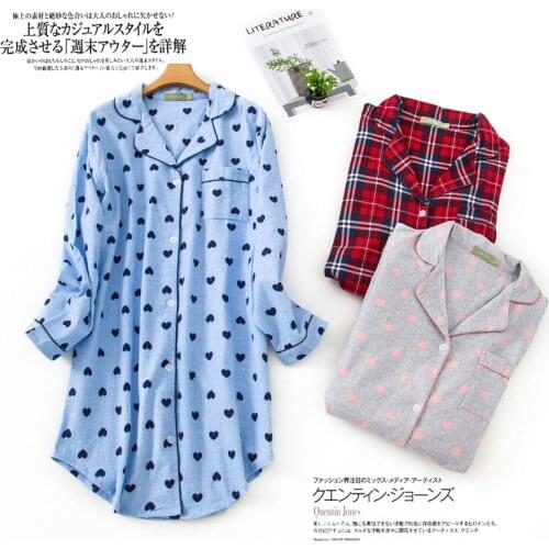 New European-Size Nightdress Long Sleeve Cotton Sleepwear Women Turn-down Collar Nightgown Fleece Night Dress Sexy Sleepshirt