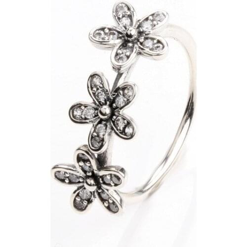 Bewill Authentic 925 Sterling Silver All-match Dazzling Daisy Flower Cluster Inlaid Zircon Ring For Women Original Jewelry