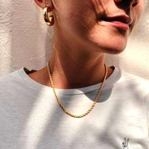 Chunky Twist rope chain necklace for women stainless steel gold color clavicle necklace punk rock
