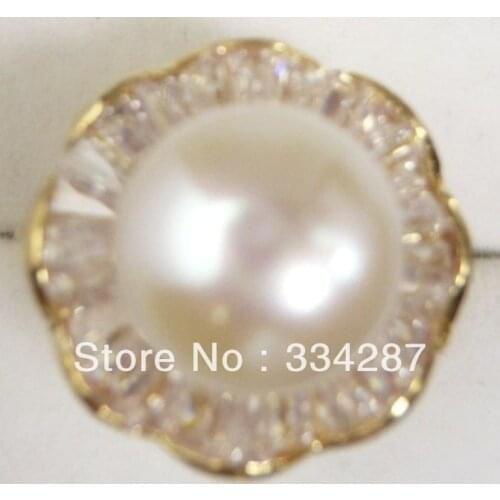 Fine 12mm white pink red green coffee black sea shell pearl bead 18KGP ring