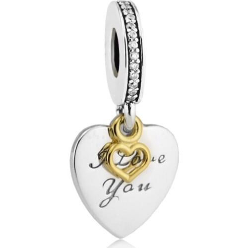 Fits For Pandora Bracelets Love You Forever Charms with 14K Gold Plated 100% Sterling Silver Beads Free Shipping