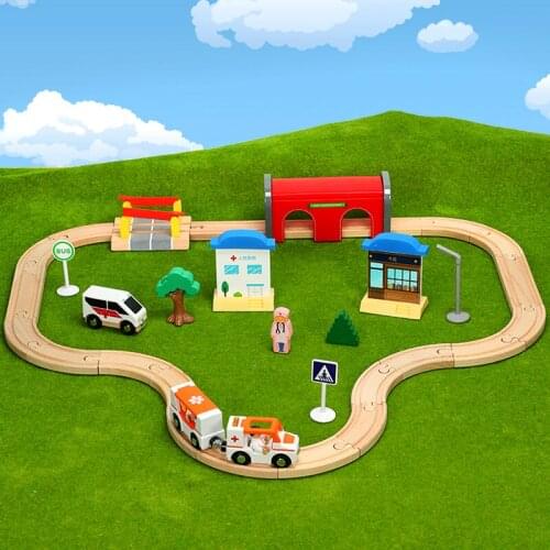 Train track toys Hospital ambulance track game Kids train toys compatible with Brio train tracks Childrens toy car combination