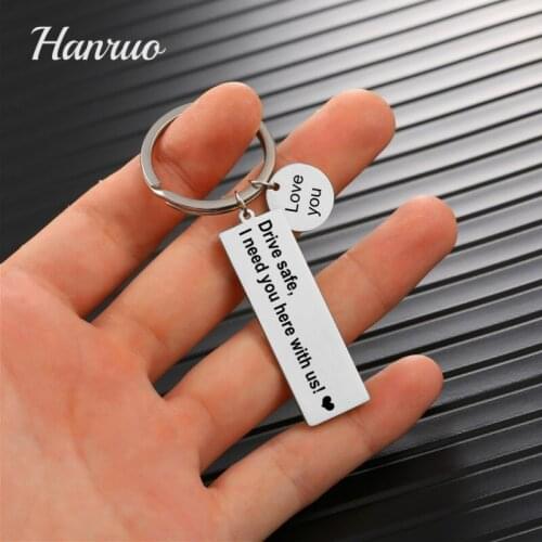 Custom Text Keychain Engrave Drive Safe I need you here with me For Men Women Anti-lost Keyring Trinket Car Key Ring Jewelry