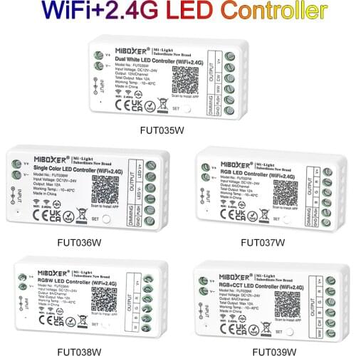 WiFi+2.4G FUT035W FUT036W FUT037W FUT038W FUT039W Single Color CCT RGB RGBW RGBCCT LED Controller Max 12A
