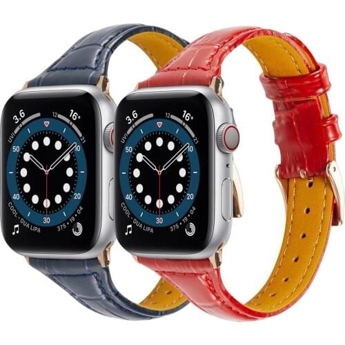 For Apple Watch Band 38mm 40mm 42mm 44mm Thin Narrow Leather Replacement Straps Wristbands Slim for iWatch Series 6 5 4 3 2 1 SE