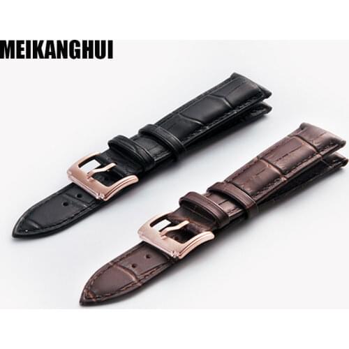 MEIKANGHUI Watchband For Tissot T035 Series Black Brown Genuine Leather High Quality Watch band For Men Black Watch accessories