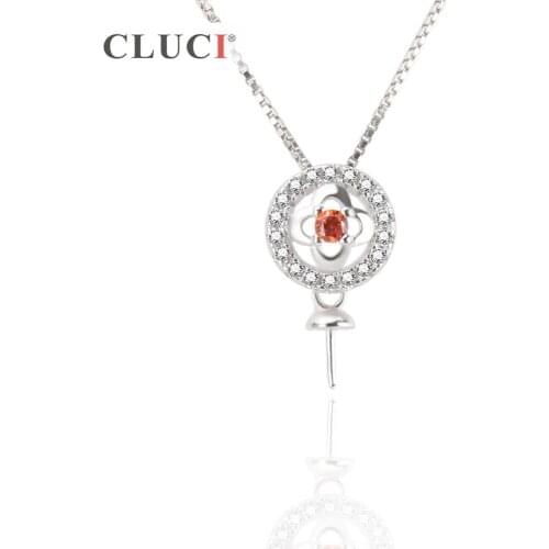 CLUCI Luxury Pendant White and Red Zircons Wedding Pendant without Chain For Women Girl Necklace DIY, fit 7-8mm pearl SP240SB