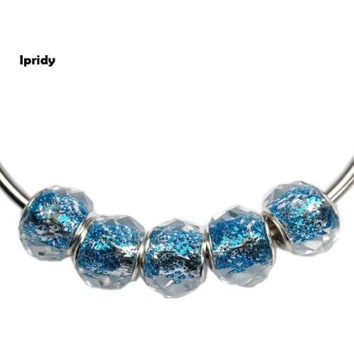 20Pcs/lot Handmade Lampwork European Large Hole Glass Beads, Glitter Powder inside,Rondelle,for Jewelry Making DIY Accessories