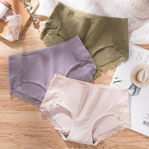 Women Sexy Lace Soft Breathable Stretchy Cotton Solid Color Lace Patchwork Underwear Briefs Female Underpants трусы женские