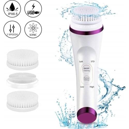 3 in 1 Ultrasonic Electric Facial Cleansing Brush Deep Pores Cleaning Exfoliator Scrubber Skin Care Washing Face Beauty Massager