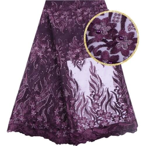 High Quality African Lace Fabric With Beads French Embroidery Tulle Lace Stones Fabric For Nigerian Wedding Party Dress F1548