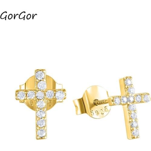 GorGor Clip Earrings Women 925 Sterling Pattern Cross Mosaic Zirconia Classic Individuality Anniversary Jewelry 60202247500