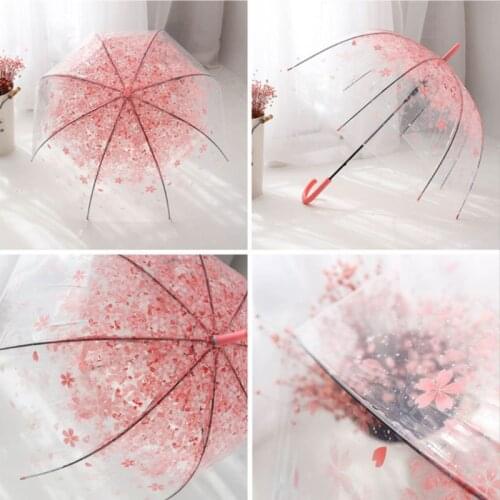 Romantic Transparent Clear Flowers Bubble Dome Umbrella Half Automatic For Wind Heavy Rain