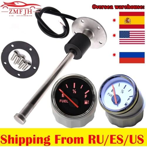 0~190 ohm 52mm Fuel Gauge For Fuel Sending Unit with 100mm 150mm 200mm 250mm 350mm Fuel Level Sensor Shipping From US/RU/ES