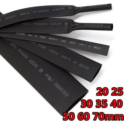 1 METER/LOT 2:1 Black Color 28mm 30mm 35mm 40mm 50mm Heat Shrink Tubing Tube