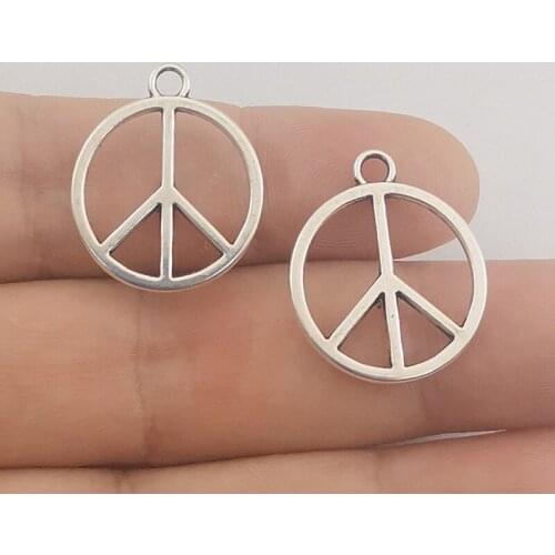 JINDINSP 10pcs Charms Peace Sign Symbol 21mm Antique Silver Color Pendants Making DIY Handmade Jewelry Factory Wholesale