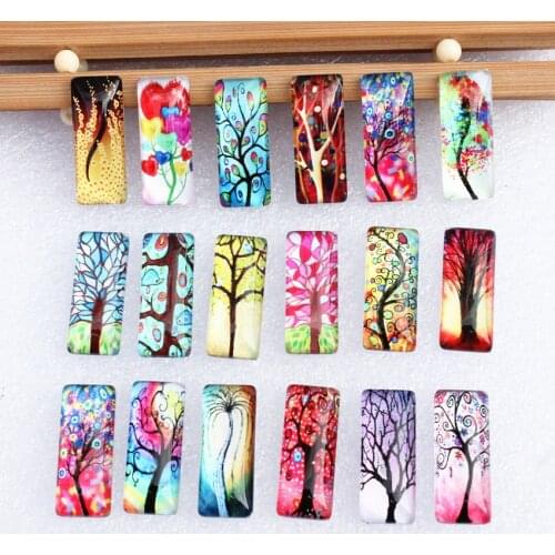 10x25mm Random Mixed Life Tree Rectangle Glass Cabochon Dome Flatback Photo Tray Blank Base DIY Making Accessories 10pcs