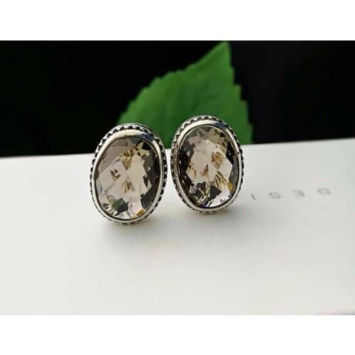 2018 Special Offer New Trendy Wedding Round Fashion 925 Sterling Stud Earrings Jewelry Luxury Natural Smoky Ear Buckle Women
