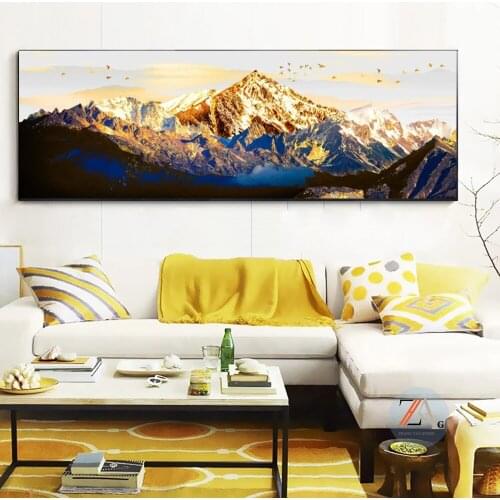 Golden Mountains Abstract Mural Posters and Prints Oil Painting on Canvas Print Canvas Paintings for Living Room Home Decoration