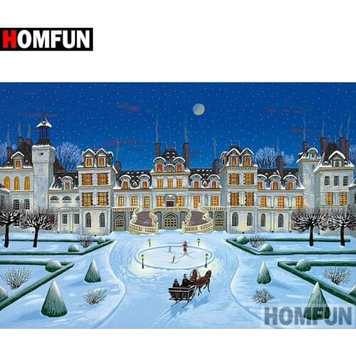 HOMFUN Diy 5d Diamond Painting "House snow scene" Cross Stitch Square Round Diamond Embroidery Handwork Rhinestone Art A17124