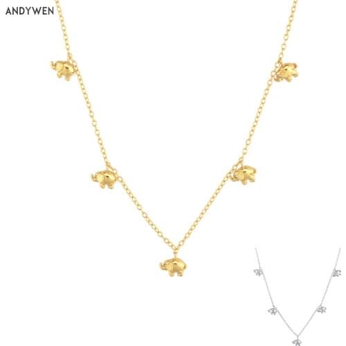 ANDYWEN 925 Sterling Silver Gold Elephant Charm Choker Necklace Long Chain Women Thin Necklace 2021 Valentiens Gift