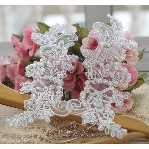 19*7cm(5pairs/lot) Off-White Sewing Bone Wedding Bridal Embroidered Lace Applique for Garment Decoration Lace patch