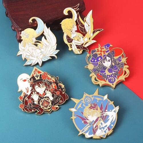 Anime Genshin Impact Account Enamel Brooch Pin Wendi Tartaglia Brooch Ganyu Keqing Xiao Lumine Metal Badge Lapel Jewelry Gift