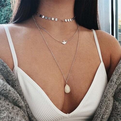 2018 multi Women chocker gold Chain coin stone peace bird choker Necklace Jewelry collana Kolye Collares Mujer Collier joyas