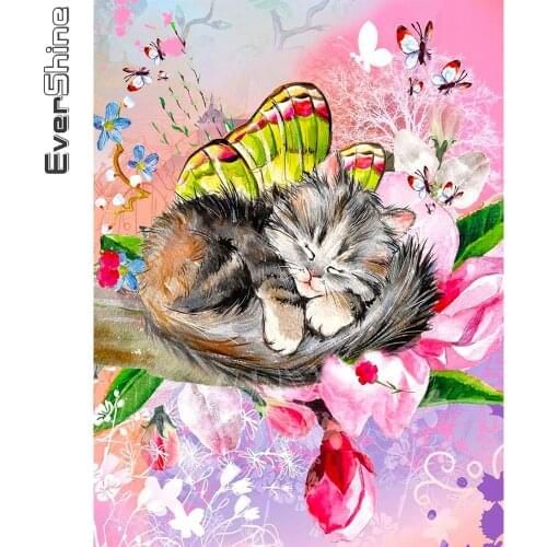 Evershine Diamond Painting Cat 5D DIY Diamond Embroidery Animals Mosaic Rhinestone Picture Cartoon Childrens Room Decor