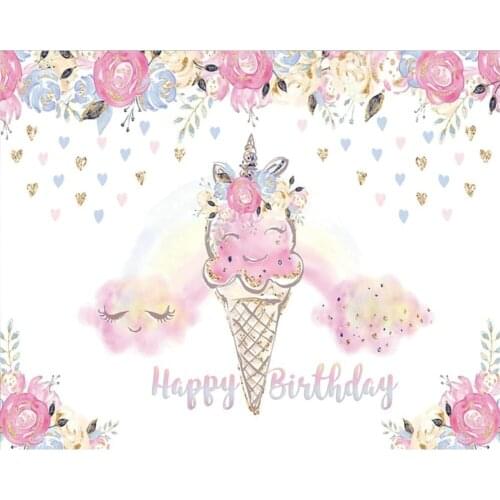 Happy Birthday Rainbow Ice Cream Party Backdrop Baby Shower Room Decor Photo Booth Studio Prop