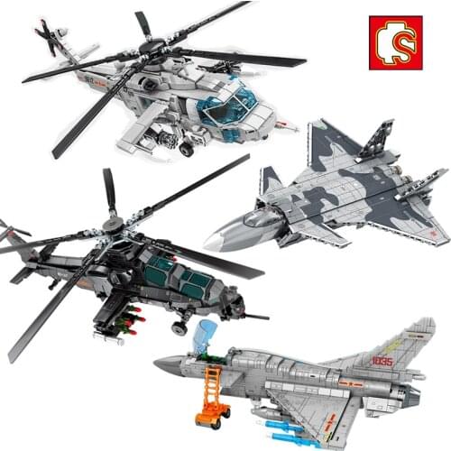 SEMBO Technical Military Armed Helicopter Model Building Blocks Kit SWAT Police Fighter Aircraft Bricks Gunship Toys For Boys
