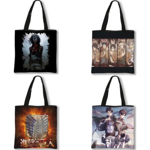 Japanese Anime Attack on Titan Hot sale Tote Bag Women Cartoon shopping Bags Harajuku gothic Ladies shoulder Bag Gift